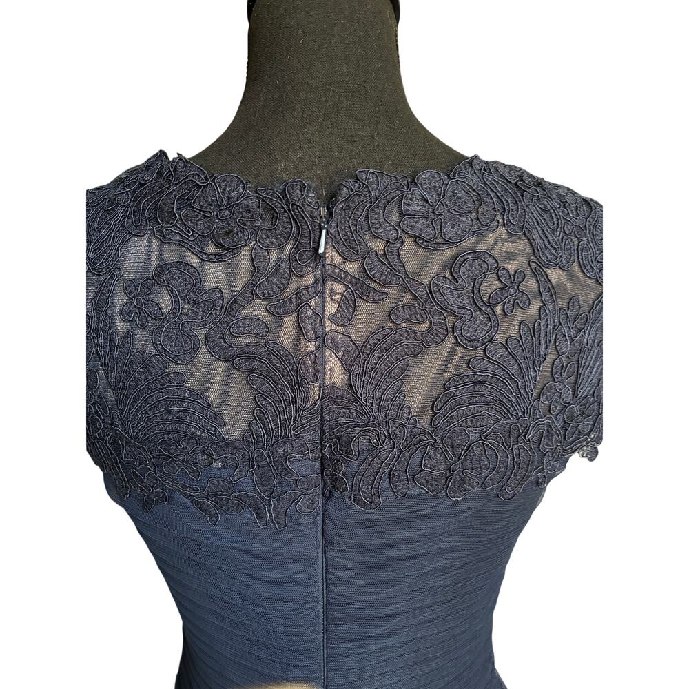 Tadashi Shoji Corded Lace and Draped Tulle Gown (Navy Blue) - Size 6 - Picture 6 of 13
